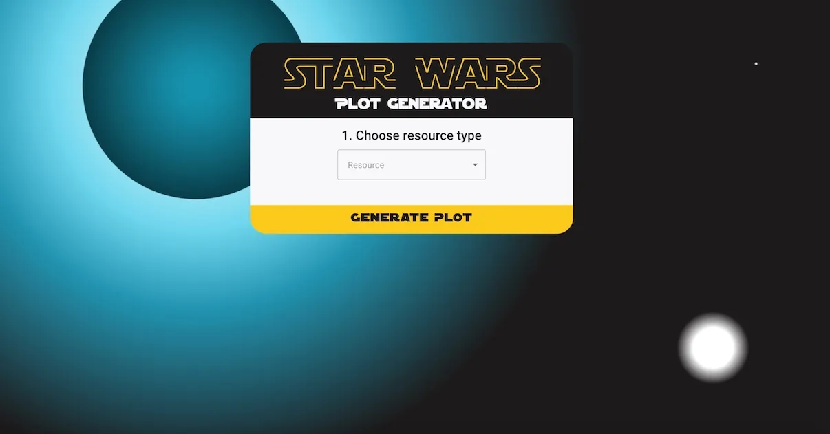 Screenshot of my Star Wars Random Plot Generator web app project