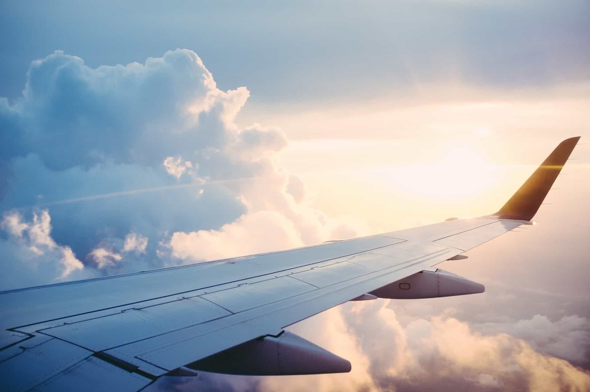 Looking out the window of an airplane in the sky